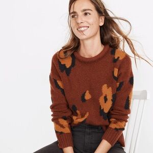Madewell Brown Leopard Print Crew Neck Sweater